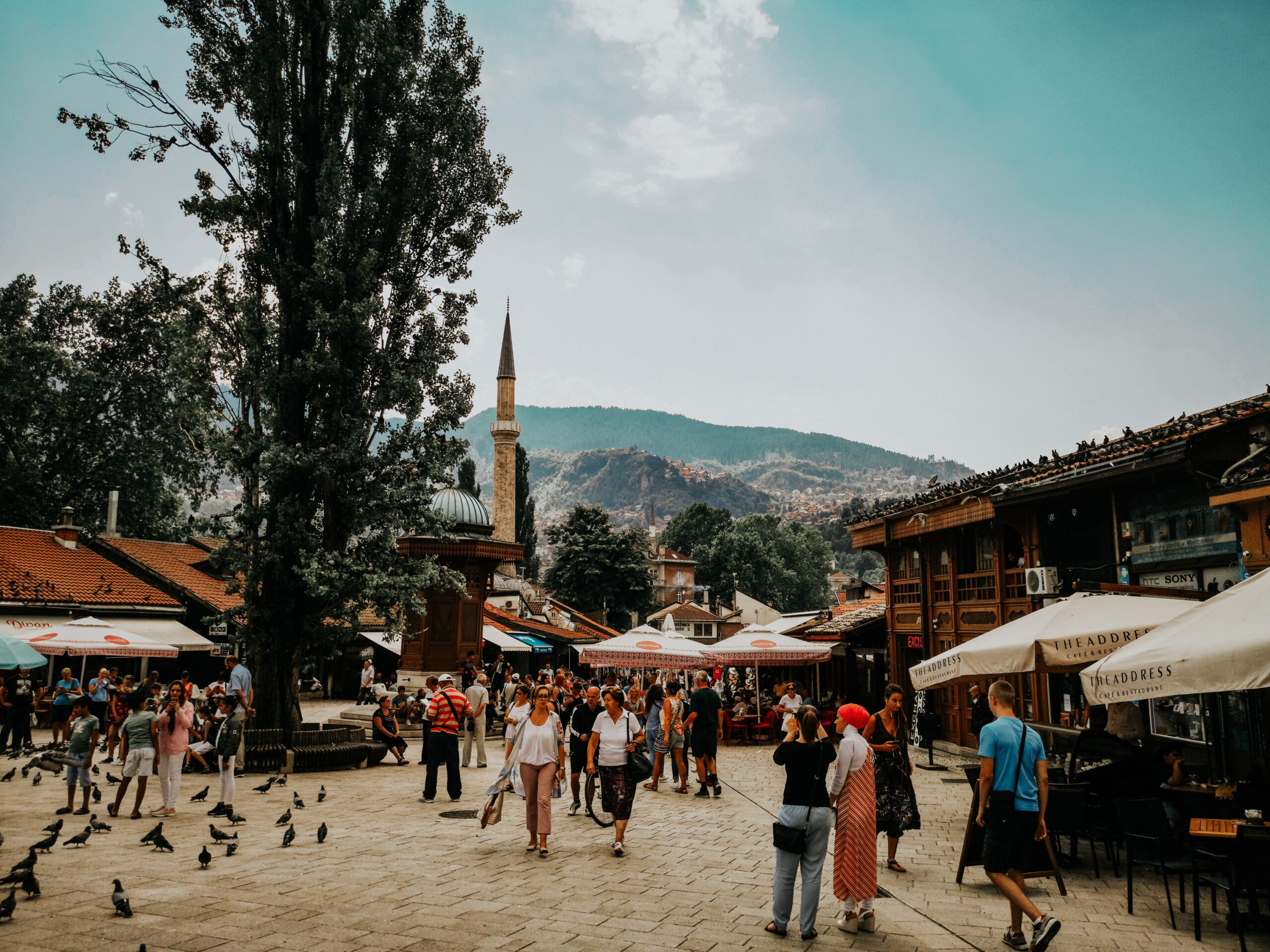 Sarajevo's old town, with hills in the background