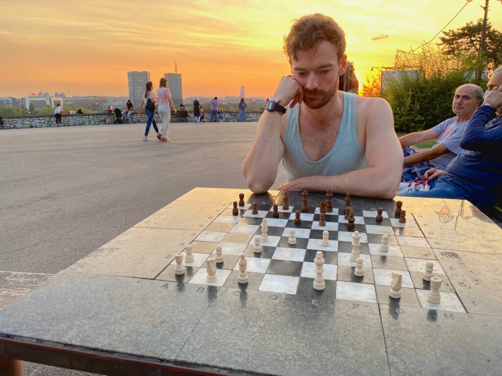 Me playing chess in Belgrade, the capital of Serbia