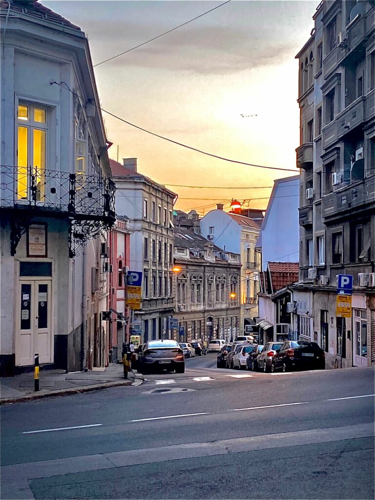 A well-lit. safe street in Belgrade