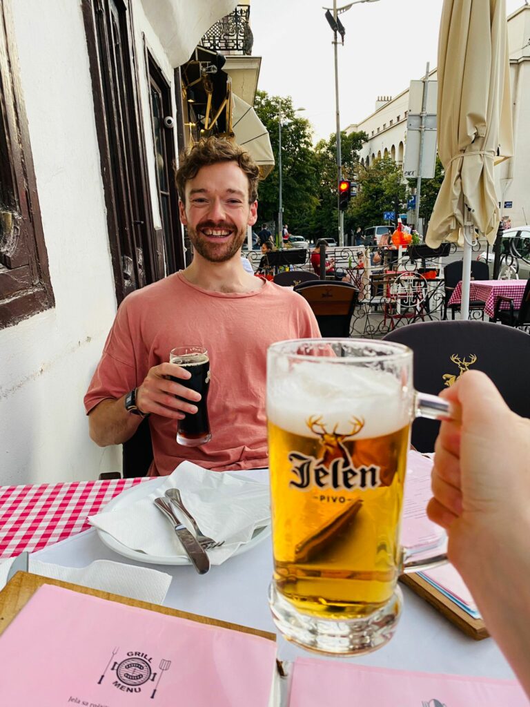 Me drinking a beer in Belgrade, the capital of Serbia
